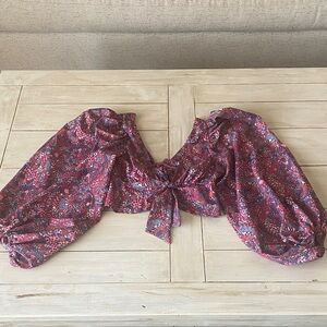 For Love And Lemons Pink Purple Floral Pattern Cropped Blouse Small